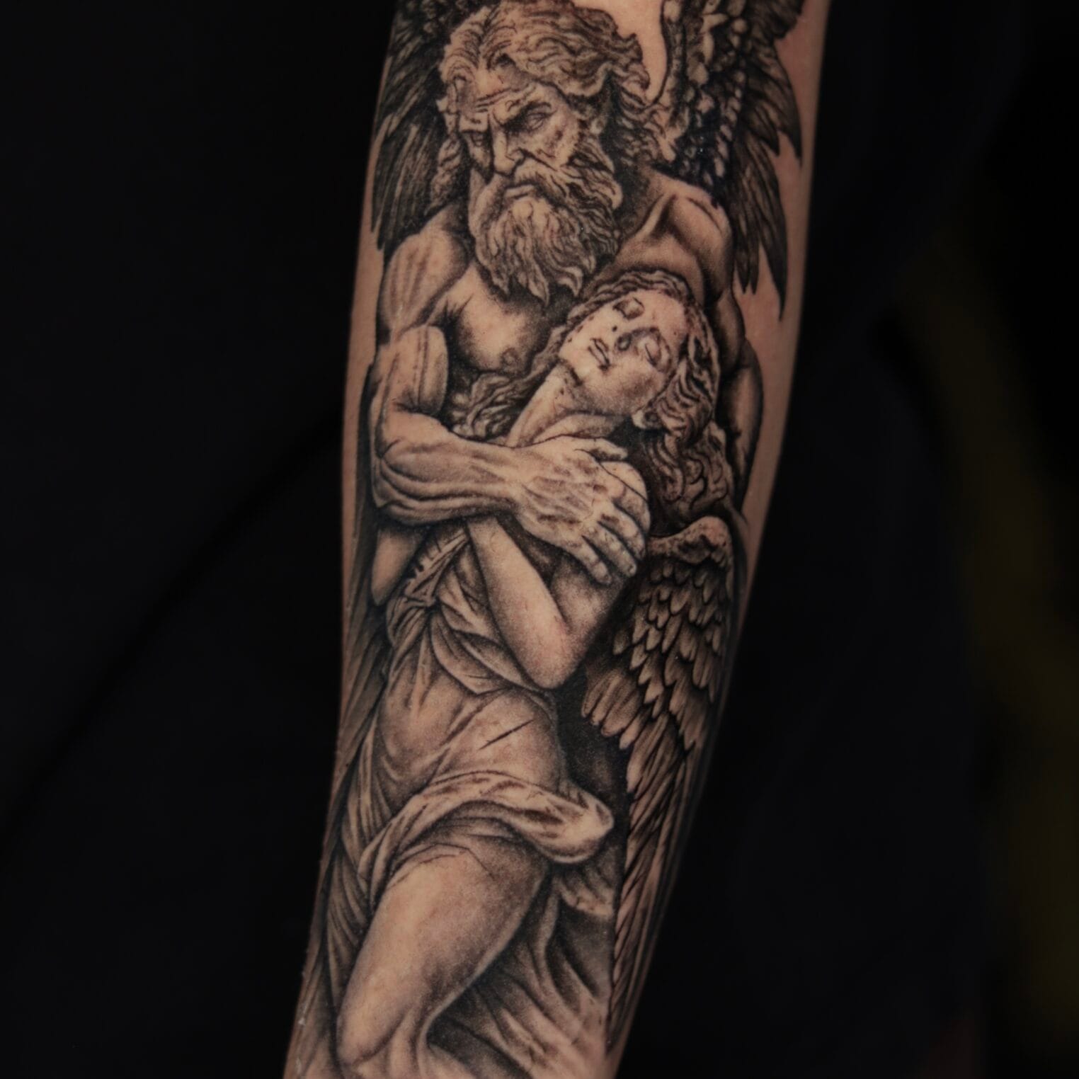 Realistic Statue Tattoo On The Forearm