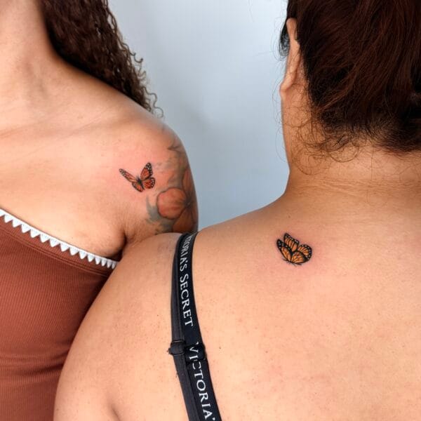 Colorful Matching Butterfly Tattoo With Personal Details